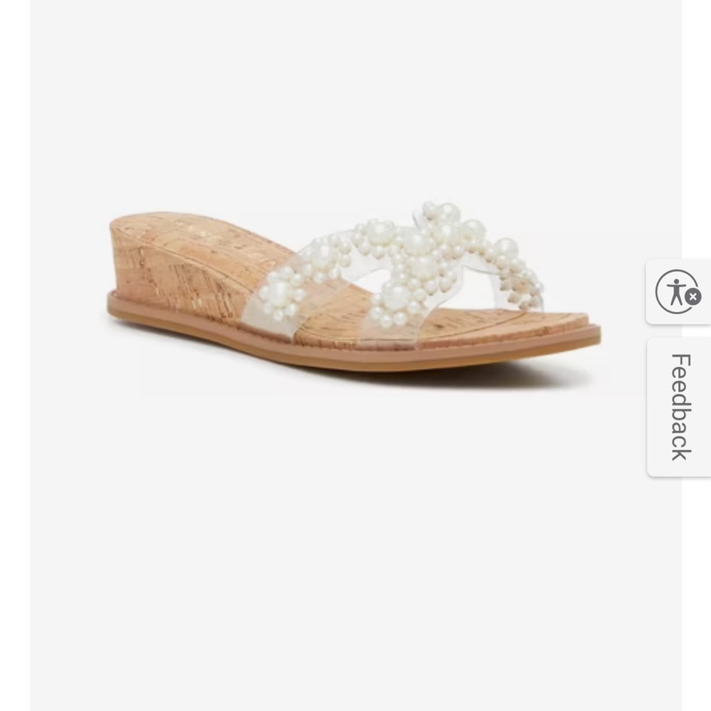 Anne Klein Pearl-Embellished Tan Wedge Sandals